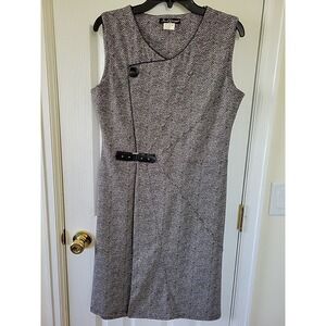 Jus L'Orange Dress Sz L? Black & Off-White Herringbone Button Buckle Sleeveless
